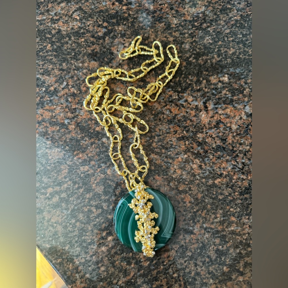 Alexis Bittar
Brut Link Large Stone Disc Pendant Necklace, Green Agate
